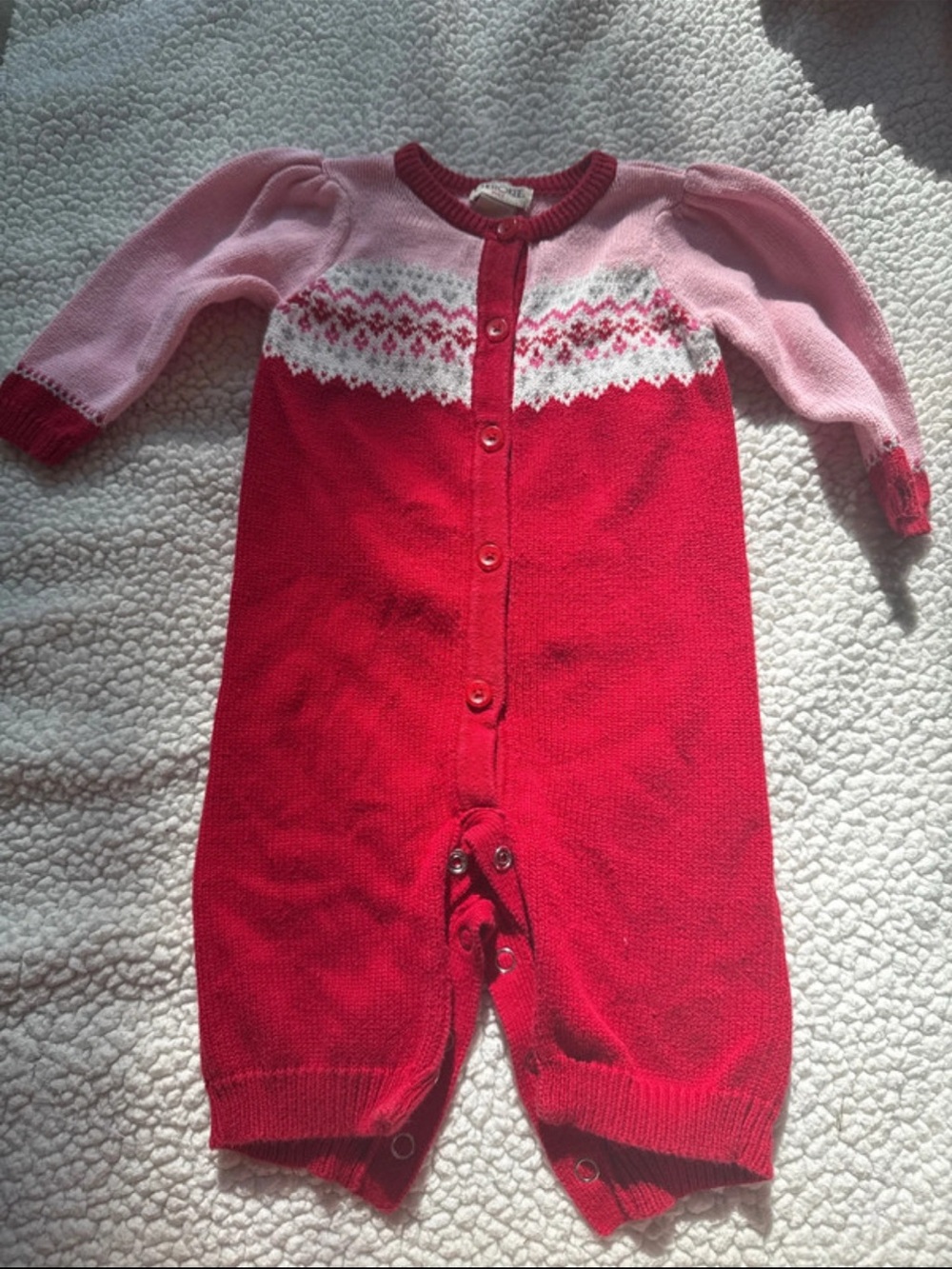 Cherokee Red and Pink Knit Snap-Front One-Piece